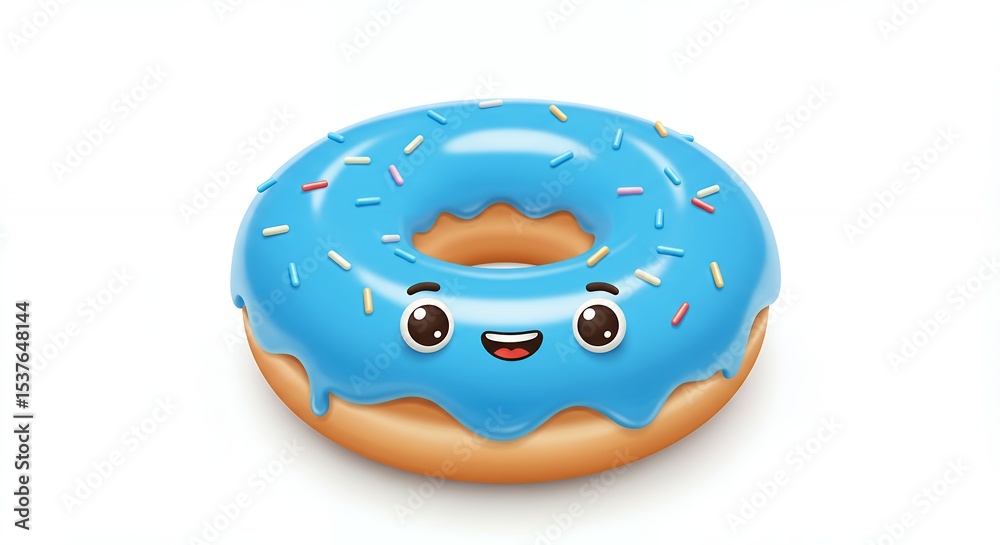 Fototapeta premium Blue icing cartoon doughnut float