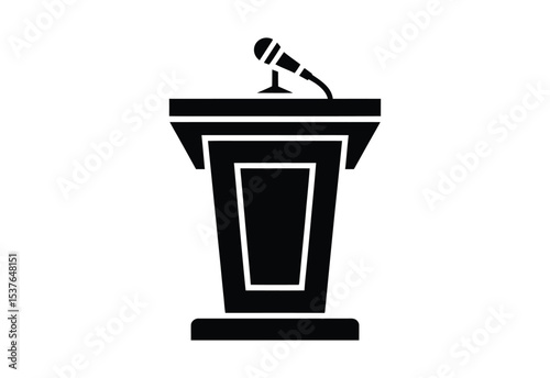 Wooden Podium with Microphone Icon black and white Vector Illustration for Public Speaking and Presentation