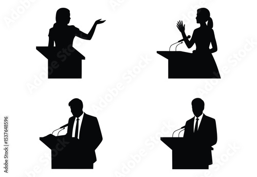 Public Speaking Silhouettes on white background
