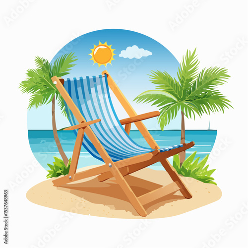 Relaxing Beach Chair Summer Vacation Paradise Illustration