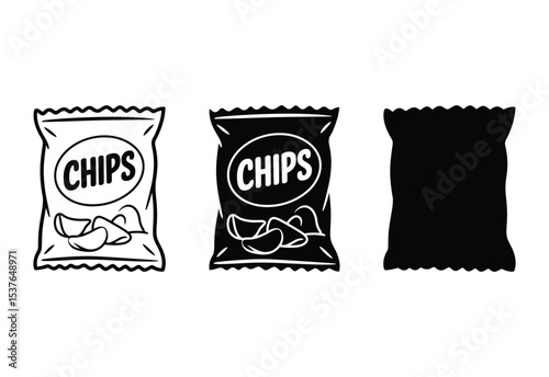 Potato Chips Bag Icon silhouette black and white vector illustration