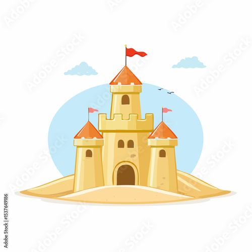 Magnificent Sandcastle Illustration Beach Castle Design