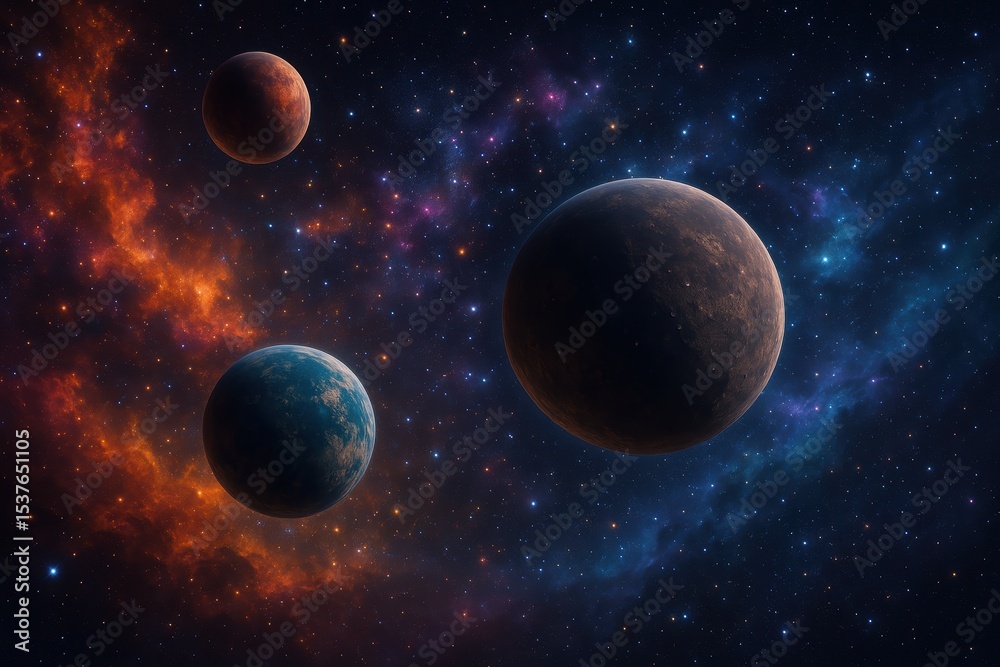 Fototapeta premium Deep Space Planet System with Nebula and Star Field Background