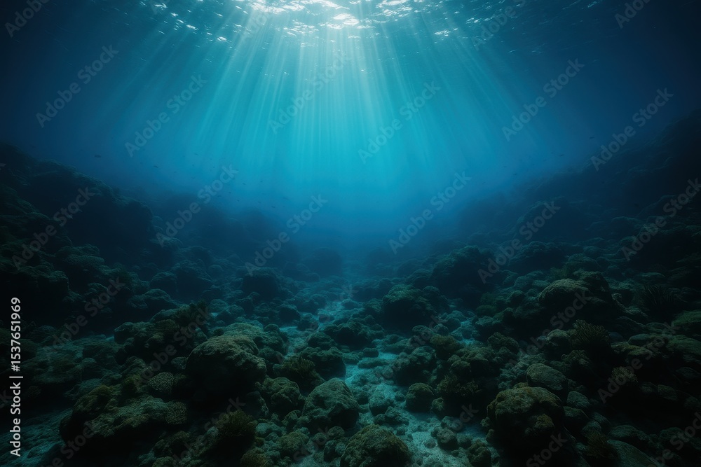 custom made wallpaper toronto digitalMysterious underwater seascape featuring sunlight penetration and rocky ocean floor exploration for marine biology and ocean conservation