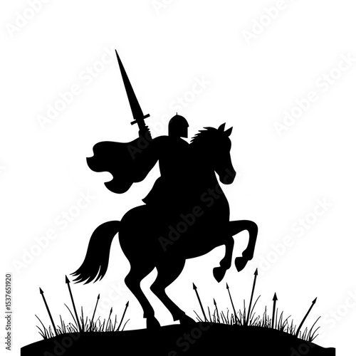 Black Knight on Rearing Horse Silhouette