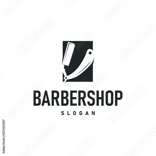 barbershop logo design concept of a barber shop with a vintage retro concept of scissors and razors also a cool and minimalist barbershop tube icon illustration of a symbol template