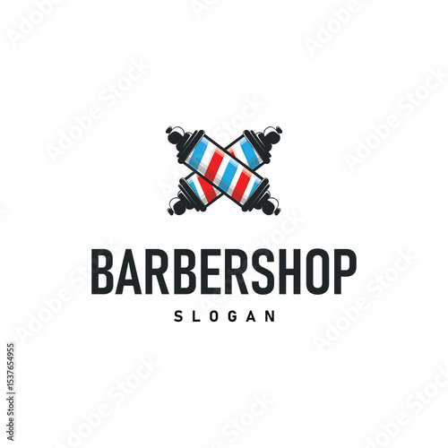 barbershop logo design concept of a barber shop with a vintage retro concept of scissors and razors also a cool and minimalist barbershop tube icon illustration of a symbol template