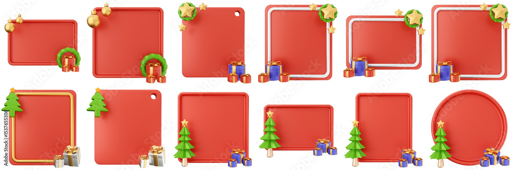 Fototapeta premium 3d message christmas blank comment sticky note paper text box speech bubble icon set bundle illustration
