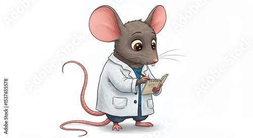 Cute cartoon mouse scientist holding a book