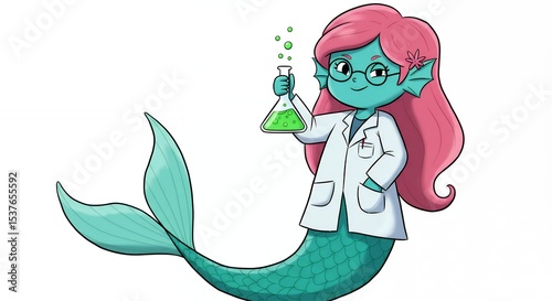 Cute mermaid scientist illustration