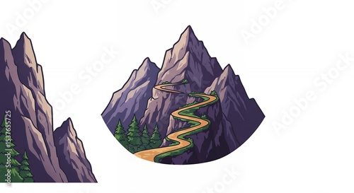 Mountain landscape illustration with winding path