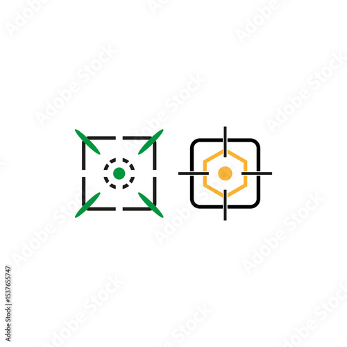Target icon. Precision aim symbol. Vector focus mark. Green hexagon design.