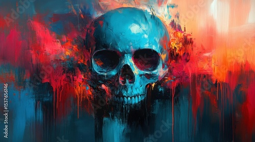 Fiery Skull Abstract Painting  Dark Art  Gothic  Macabre
