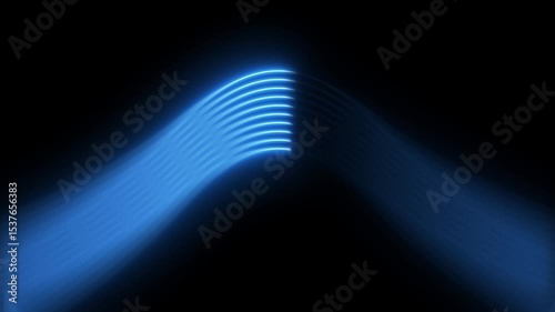 Video animation of glowing neon lines in blue and magenta on reflecting abstract background. Abstract background with color gradient light waves, 3d geometric tetrachromatic background, 4k video.