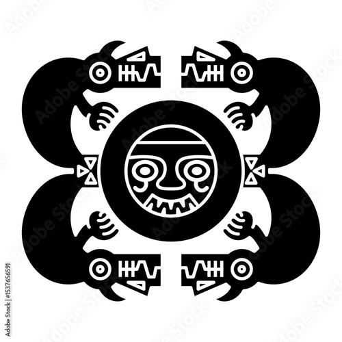 Ethnic Native American design from ancient Peru. Pashash Recuay culture. Black and white silhouette.