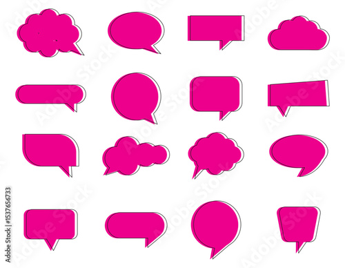 Speech bubble, speech balloon, chat bubble line art icon for apps and websites. Set of speech bubble, comic sticker, chat box and empty social media message balloon silhouette or communication network