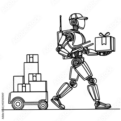 Smart Logistics Automation, A robot transporting packages with precision and speed