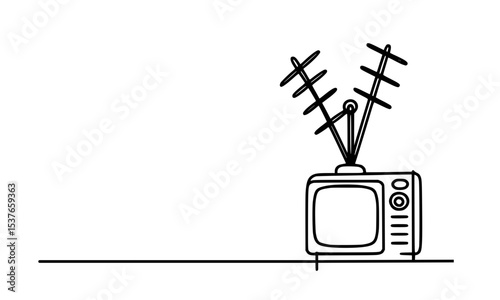 Retro Television Illustration, A retro television set with an antenna