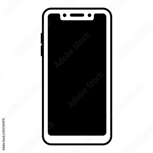 Black and white vector icon of a smartphone with a notched display and rounded screen corners, isolated on white background.