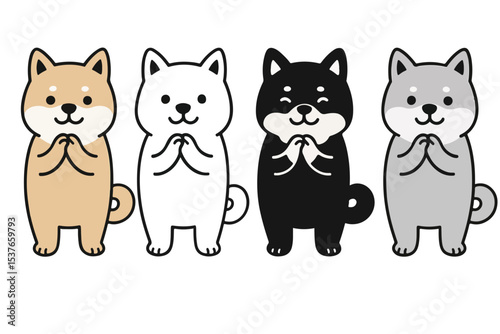 Shiba Inu Cute Standing with Hands Together - Vector Illustration Set