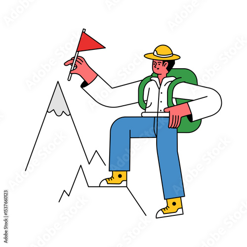 Mountaineer Planting Flag on Peak