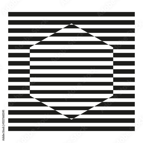 Striped hexagon icon. Optical line figure. Abstract pattern shape. Vector illusion form.