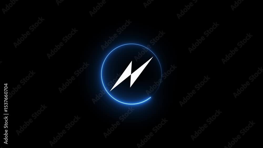 neon battery charging power icon animation and two circle rotation with black background. neon battery charging power icon animation and circle rotation.