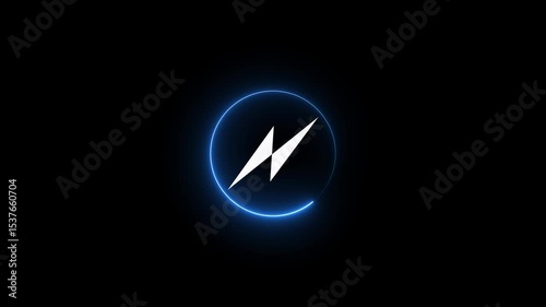 neon battery charging power icon animation and two circle rotation with black background. neon battery charging power icon animation and circle rotation.
