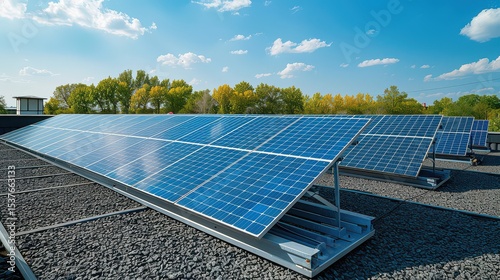 Solar panels installed on a school roof generating renewable energy for classrooms. 
