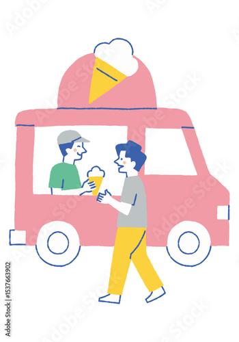 Man in line at mobile ice cream shop_Color