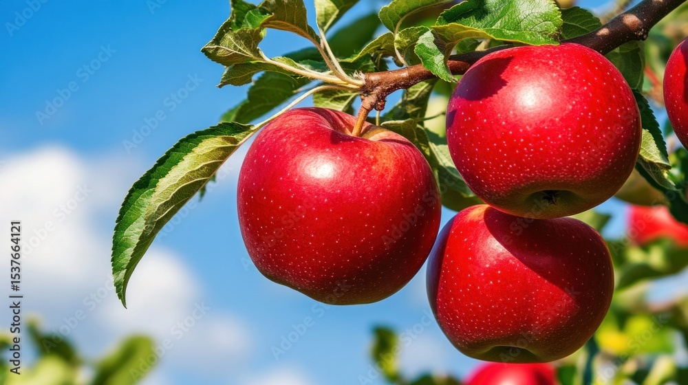 Obraz premium Red apples hanging from tree branches