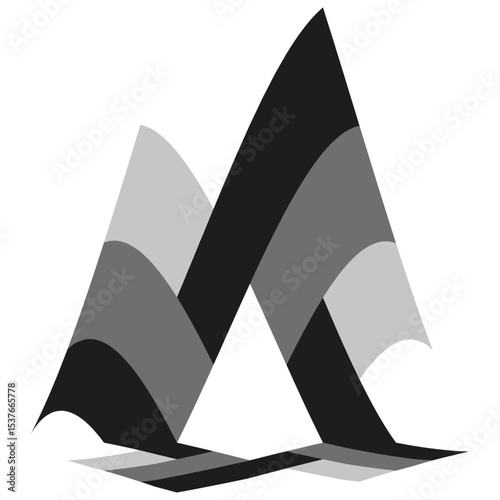 Mountain peak icon. Bold ridge symbol. Vector landscape shape. Gray gradient design.