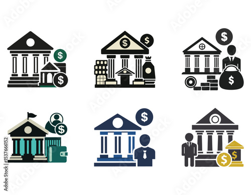 set of houses icons set of banking and money icon silhouette vector illustration