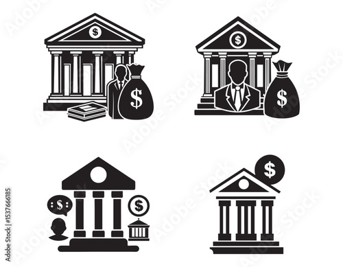 set of banking and money icon silhouette vector illustration