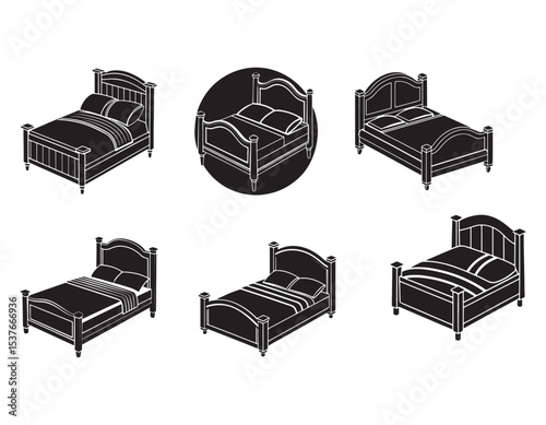 set of Bed vector silhouette illustration isolated on white background