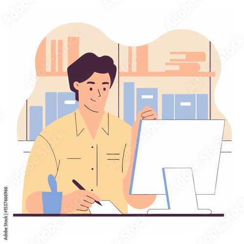 Male Accountant or Clerk Working on Computer