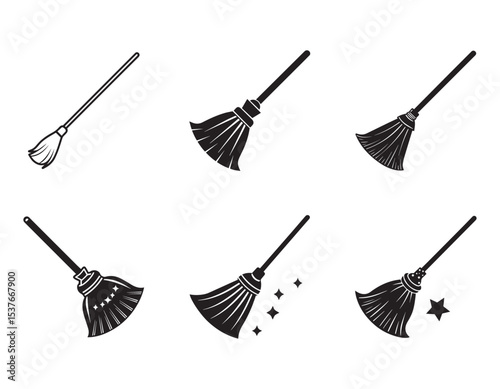 set of broom icon silhouette vector illustration