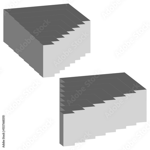 3D block icons. Isometric shape stack. Monochrome volume forms. Vector structure pieces.