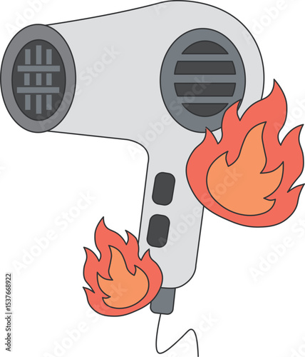 Burning Hair Dryer – Fire Hazard Illustration
