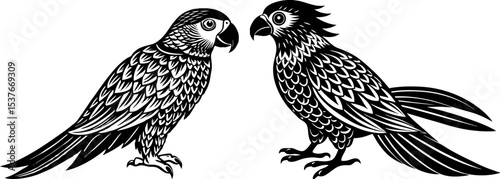 A parrot with vibrant feathers, isolated on a white background