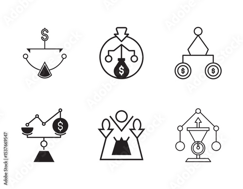 set of Cost reduction icon Black and white outline vector