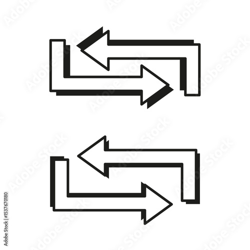 Double arrow set. Return movement symbol. Opposite direction indicators. Flat Vector icons.