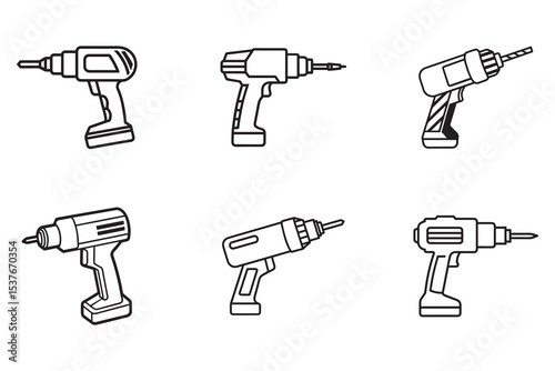 set of drill icon drill outline silhouette electric drill machine vector