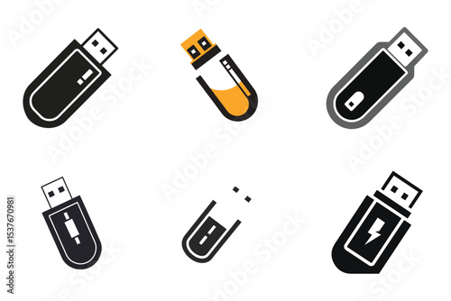 set of flash disk icon silhouette vector illustration