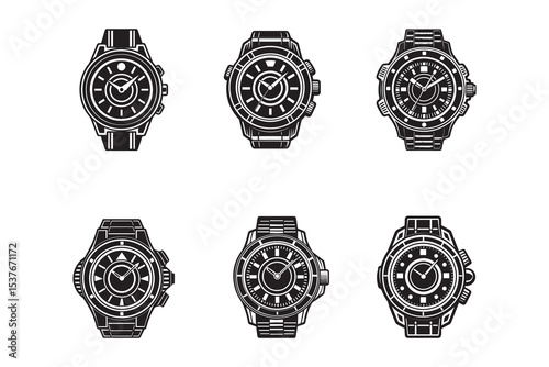 set of luxury silver men s wristwatch vector illustration