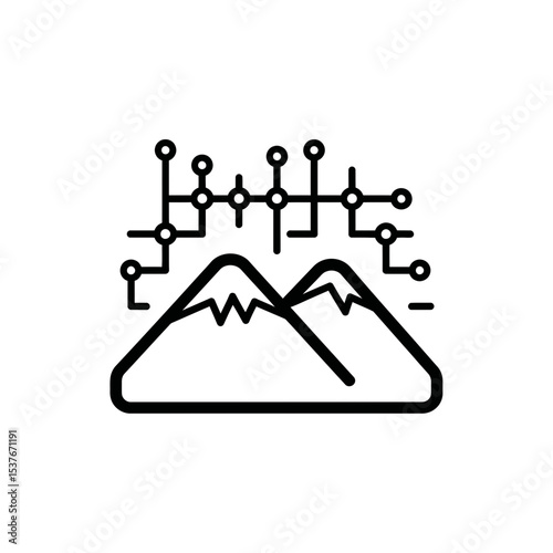 Artificial Intelligence vector icon depicting mountains and data lines