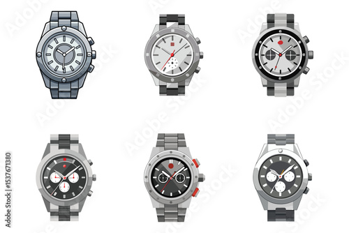 luxury silver men s wristwatch vector illustration