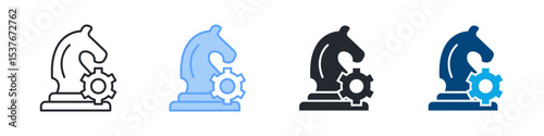 Strategy Icon Set Multiple Style. Design In Outline, Blue, Glyph, Dualtone