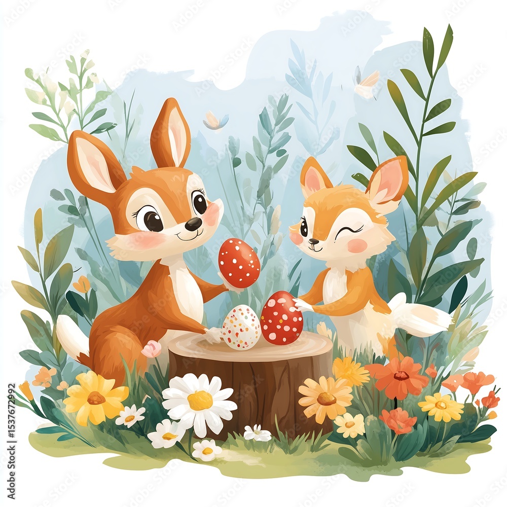 Fototapeta premium Adorable Bunnies Celebrating Easter in a Spring Forest
