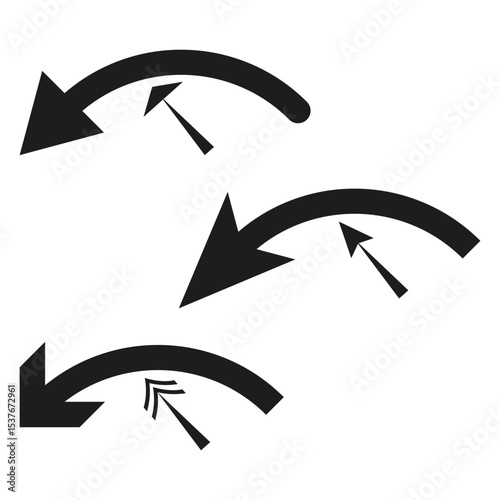 Curved arrow icon. Turn direction symbol. Rotation movement shape. Vector graphic.